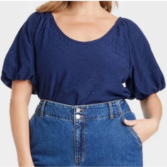 Ava & Viv Tops - Ava & Viv Dark Blue Eyelet Blouse